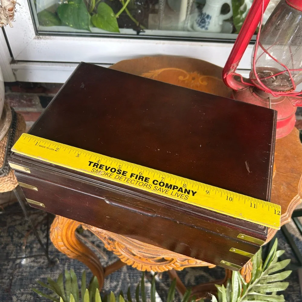 Vintage Wooden Jewelry Box with Brass Accents